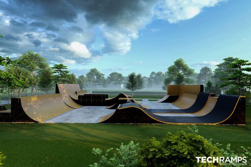 Skatepark sobre una construcción de acero Lędziny skatepark